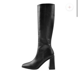 Black knee high square toe boots